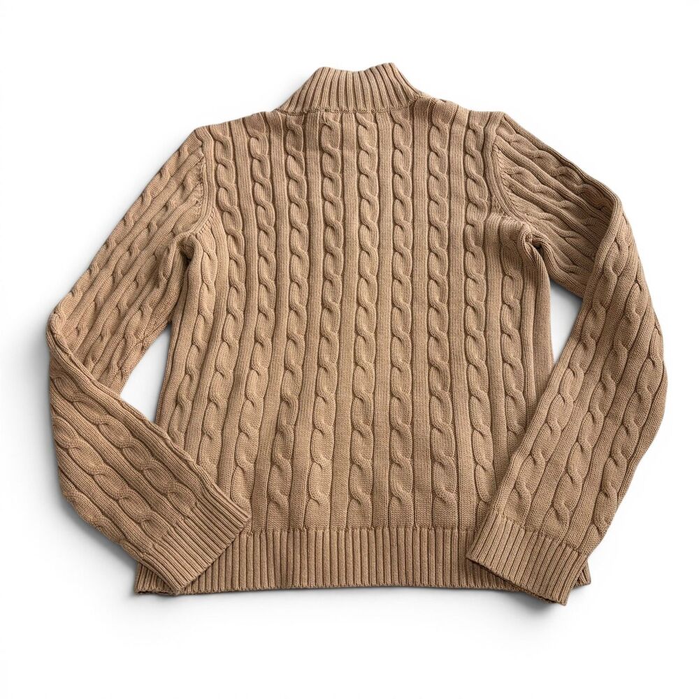 Ralph Lauren Cable-Knit Full-Zip Sweater Jacket Zip Up Brown RL Monogram Large - Picture 3 of 6